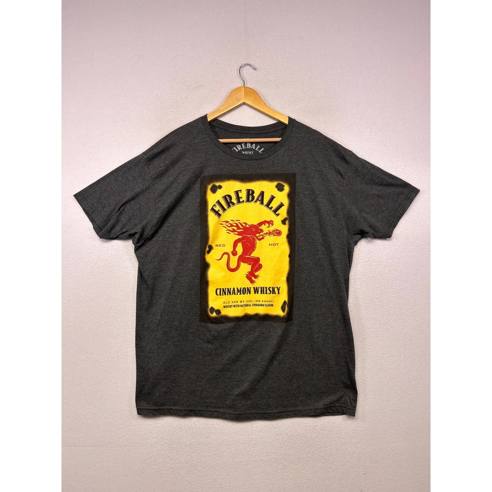 Fireball Whisky Graphic Tee Mens 2X Charcoal Gray Short Sleeve Shirt A2-58